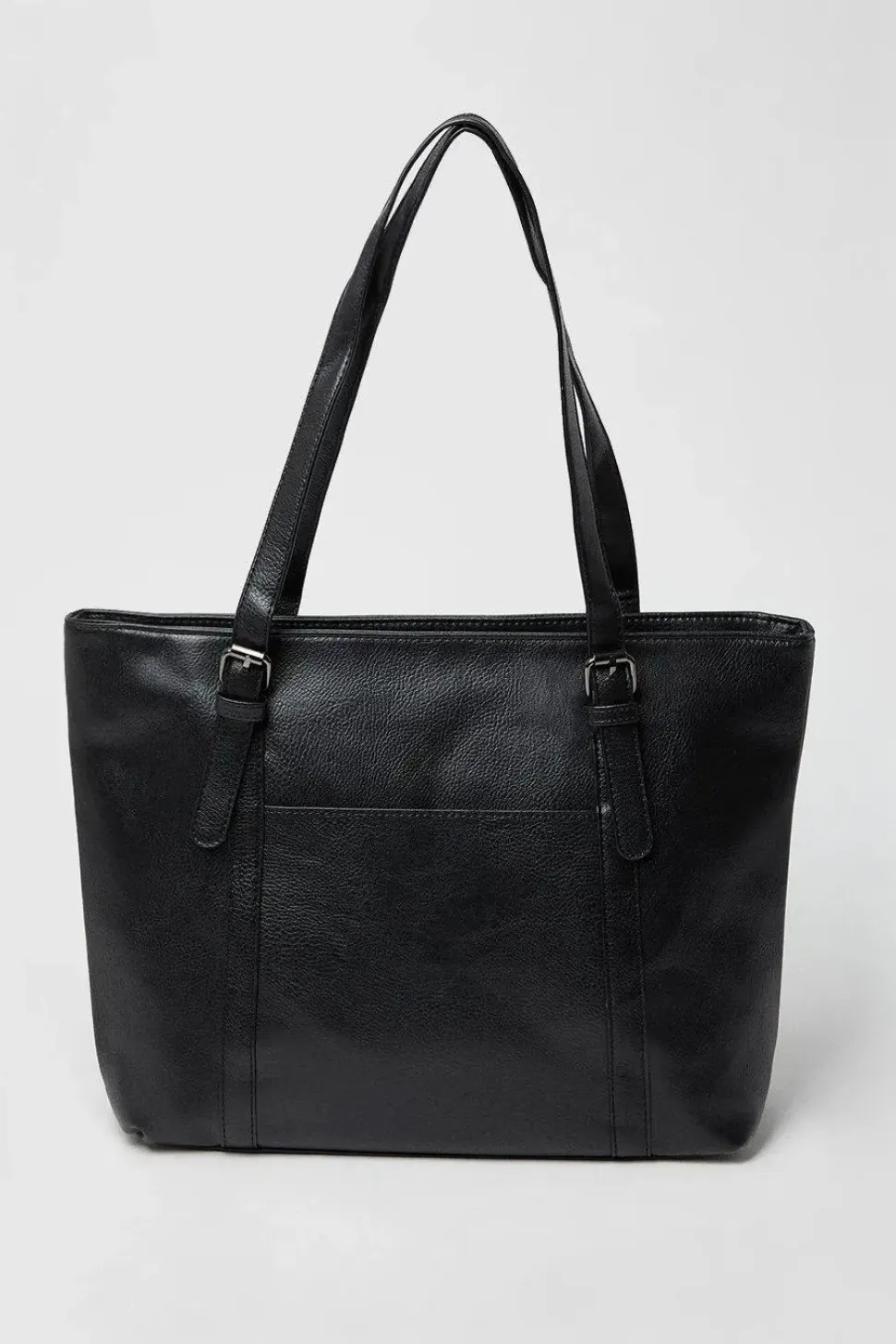Tina Faux Leather Buckle Detail Top Zip Tote Bags