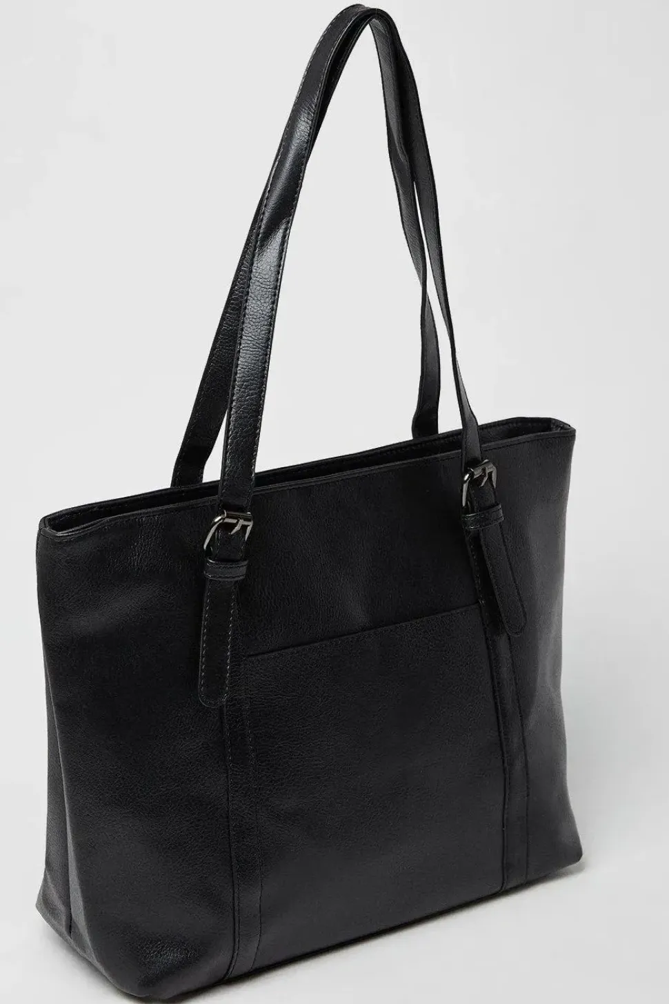 Tina Faux Leather Buckle Detail Top Zip Tote Bags
