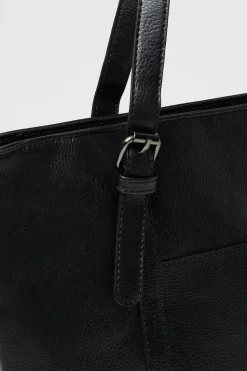 Tina Faux Leather Buckle Detail Top Zip Tote Bags