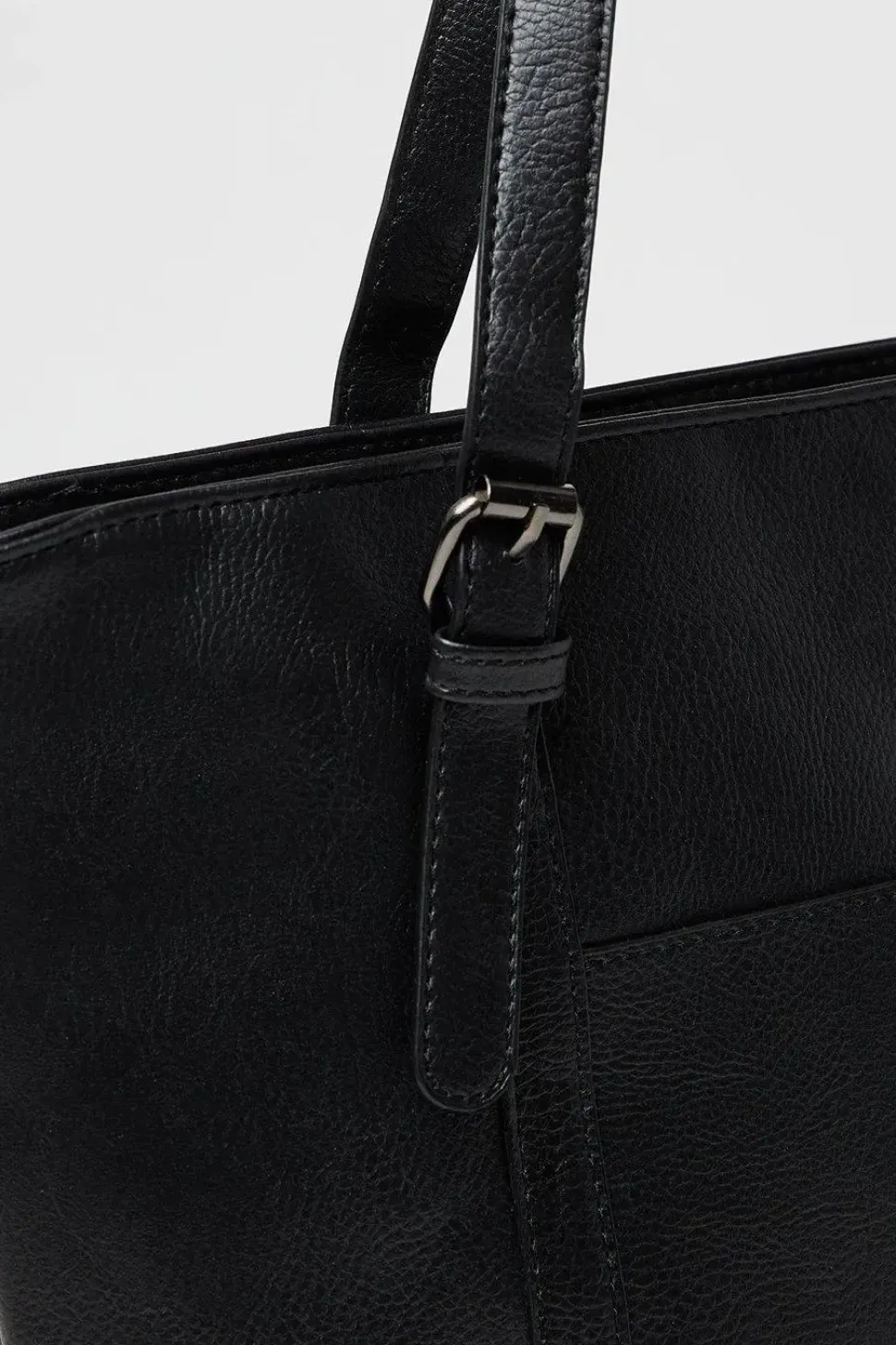 Tina Faux Leather Buckle Detail Top Zip Tote Bags