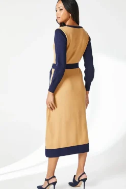 Tipped Belted Knitted Midi Dress
