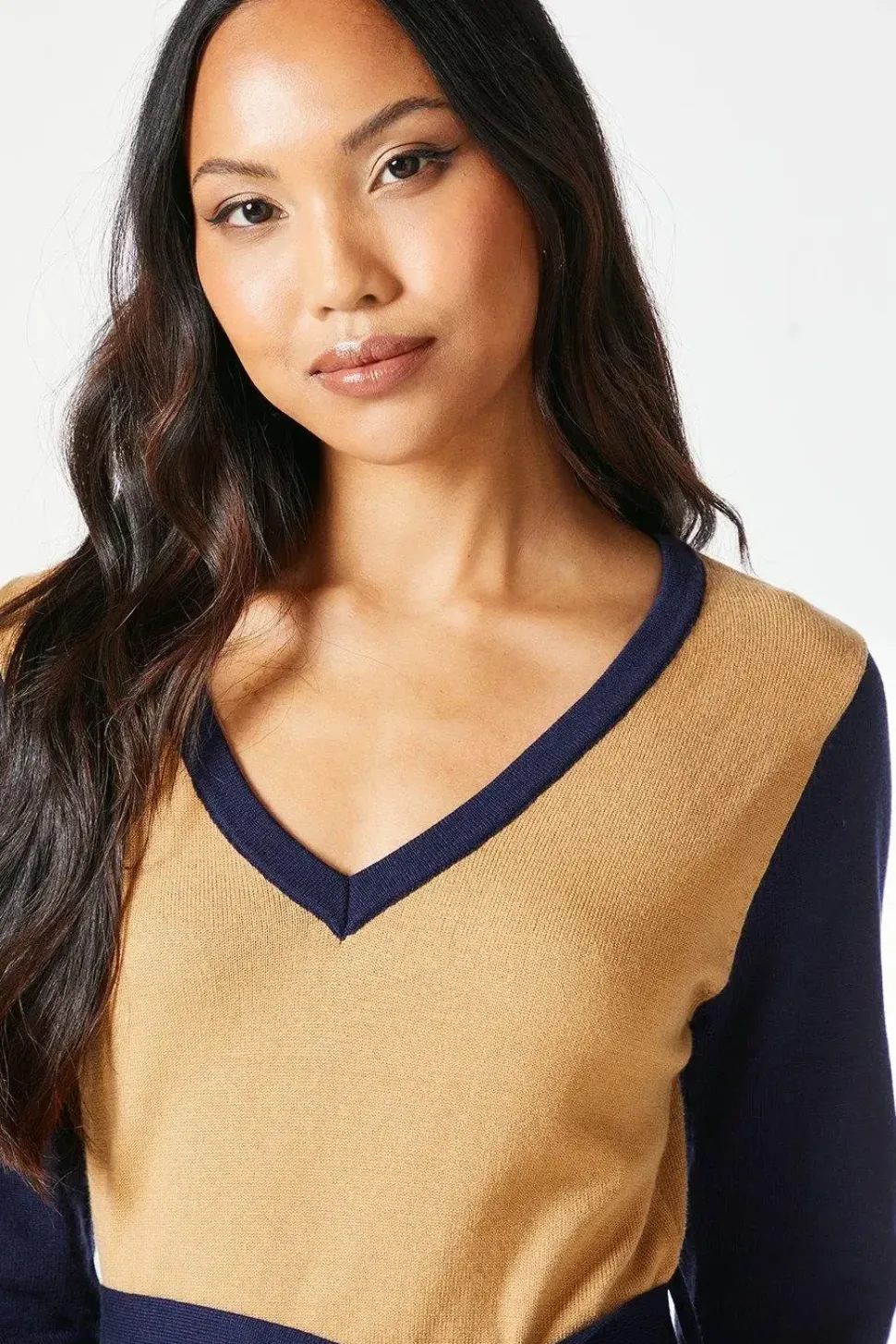 Tipped Belted Knitted Midi Dress