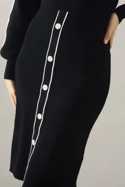 Tipped Button Skirt Roll Neck Midi Dress