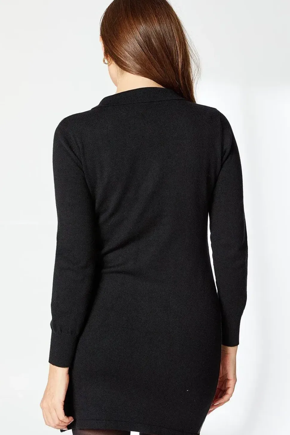 Tipped Collar Boucle Knitted Midi Dress