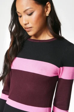 Tipped Crew Neck Knitted Midi Dress