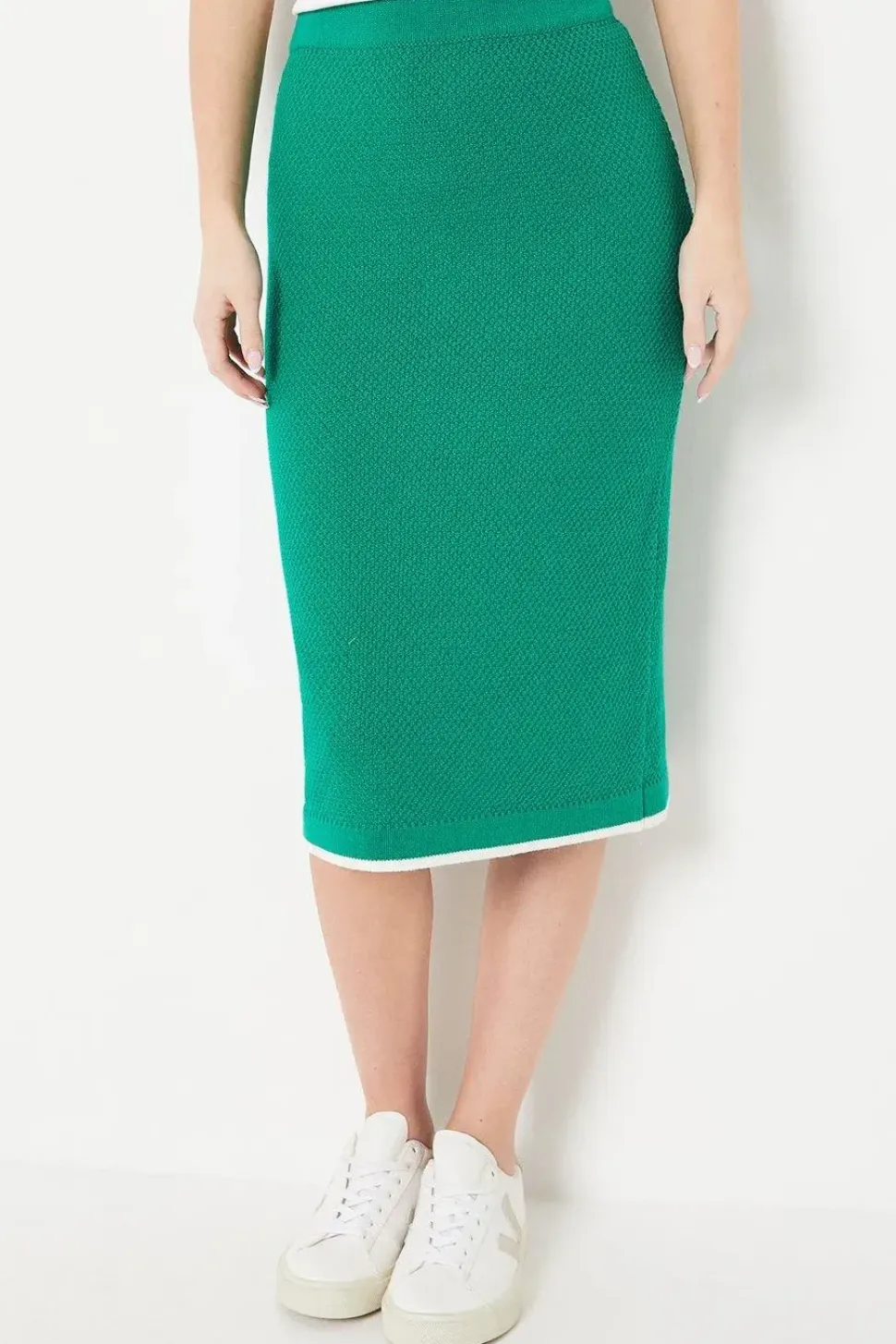 Tipped Hem Waffle Knit Midi Skirt
