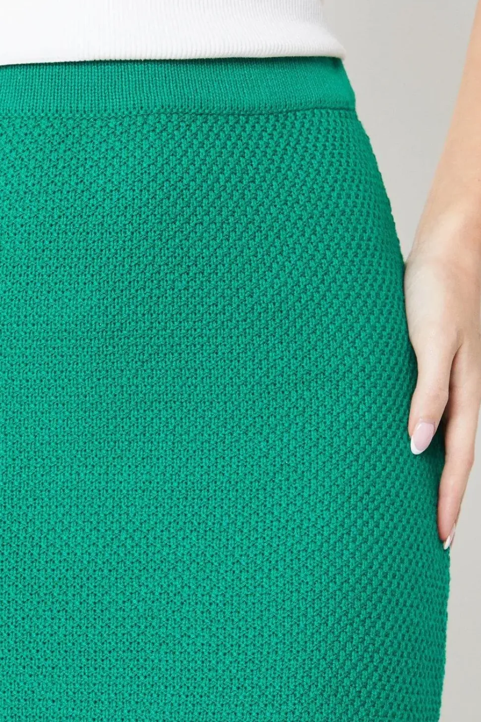 Tipped Hem Waffle Knit Midi Skirt