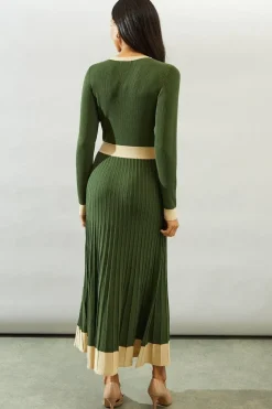 Tipped Pleated Hem Knitted Midi Dress