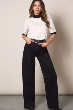 Tipped Puff Sleeve Knitted Top