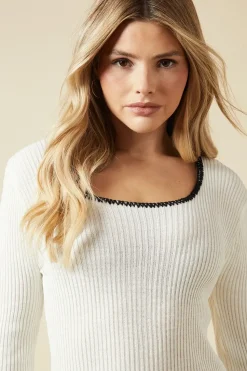 Tipped Scoop Neck Bodycon Knitted Midi Dress