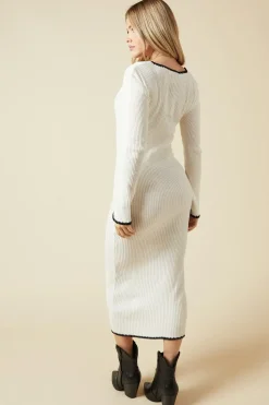 Tipped Scoop Neck Bodycon Knitted Midi Dress