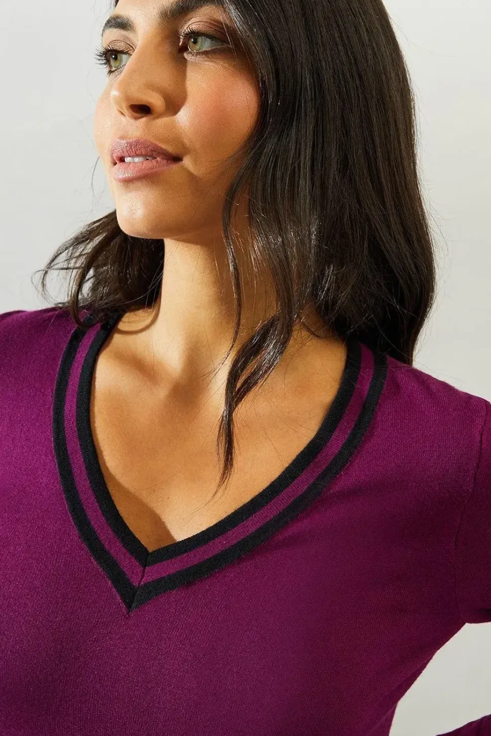 Tipped V Neck Knitted Midi Dress