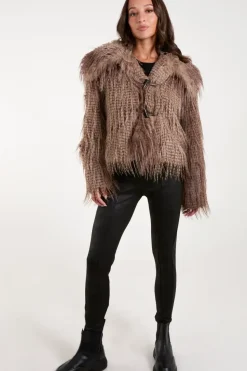 Toggle Detail Faux Fur Coat