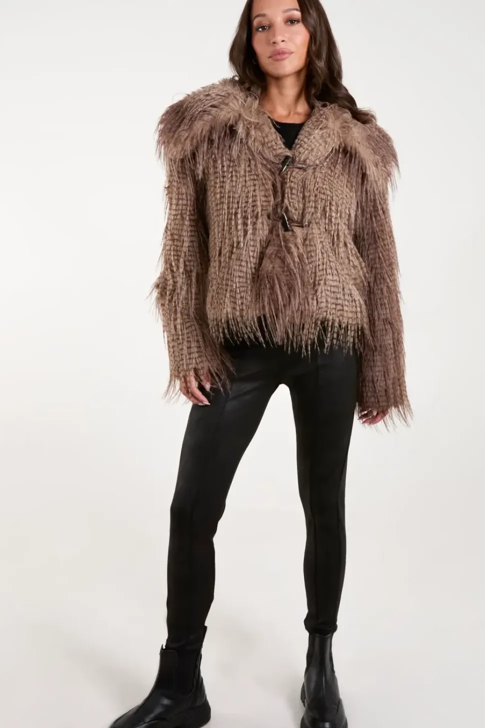 Toggle Detail Faux Fur Coat
