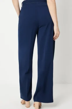 Top Stitch Belted Straight Leg Trouser