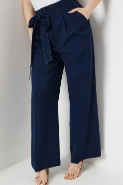 Top Stitch Belted Straight Leg Trouser