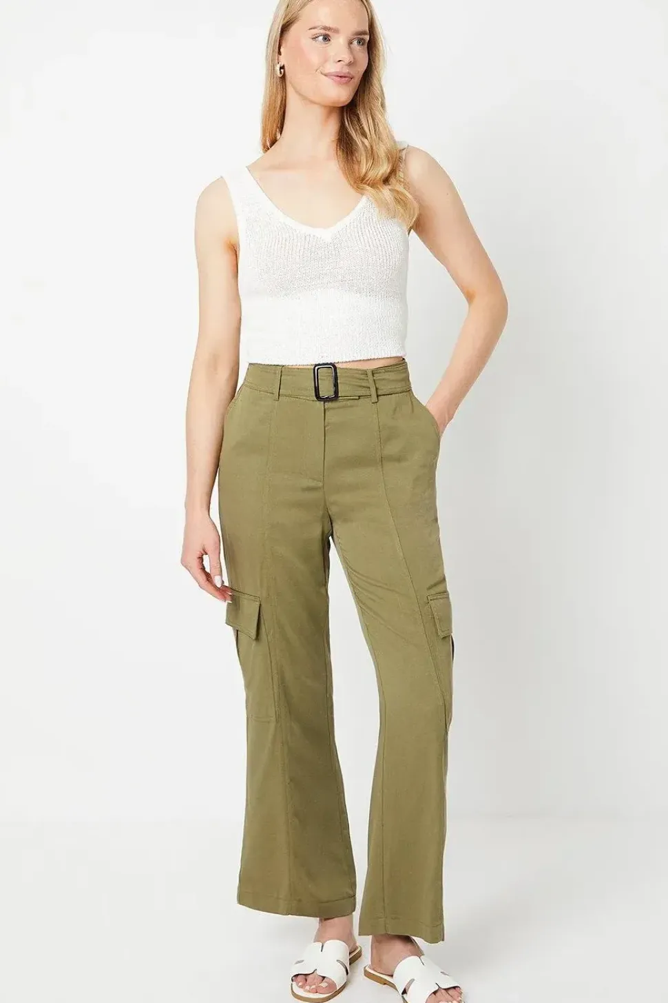 Top Stitch Belted Utility Trouser
