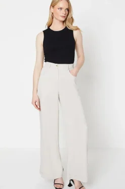 Top Stitch High Waisted Wide Leg Trouser