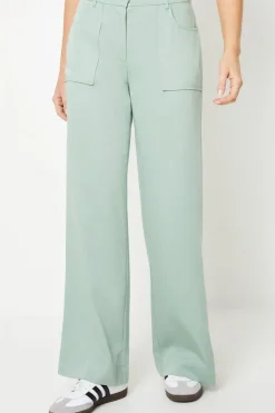 Top Stitch Patch Pocket Wide Leg Trouser
