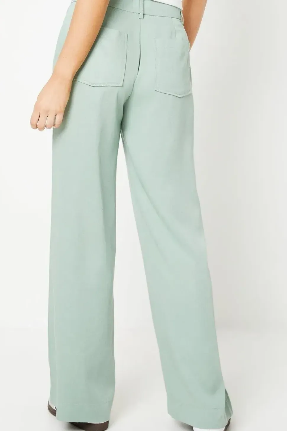 Top Stitch Patch Pocket Wide Leg Trouser