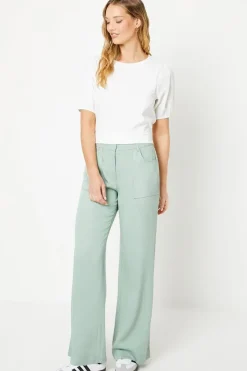 Top Stitch Patch Pocket Wide Leg Trouser