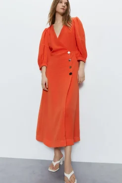 Topstitch Wrap Midi Dress