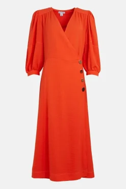 Topstitch Wrap Midi Dress