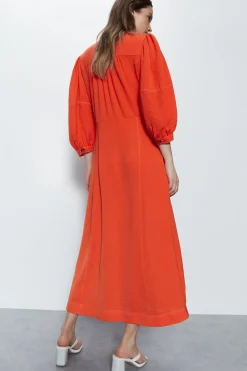 Topstitch Wrap Midi Dress