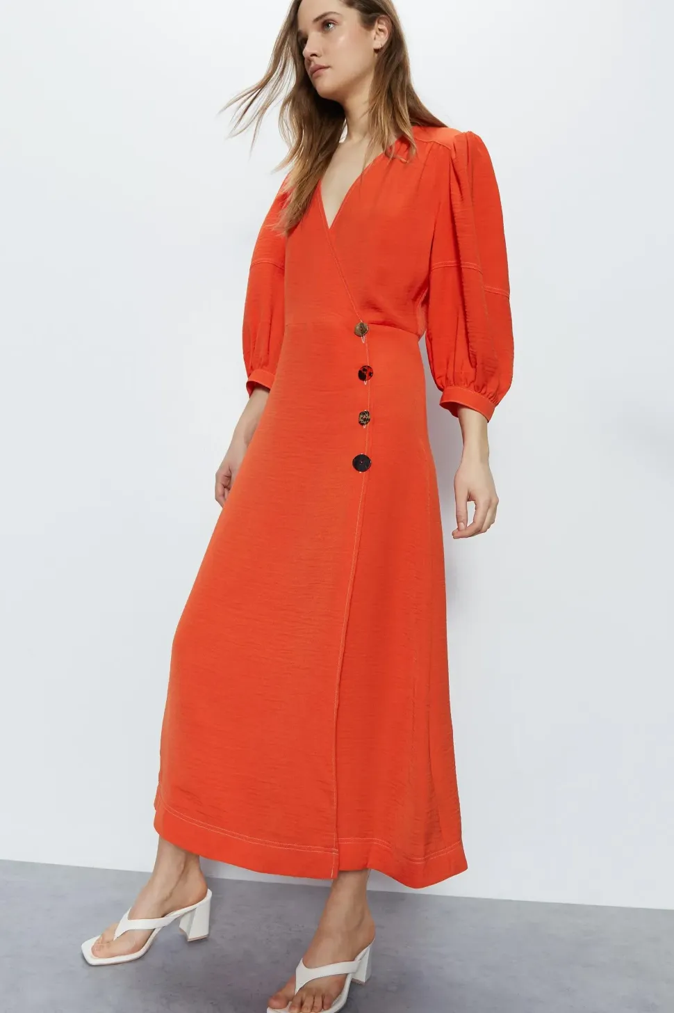 Topstitch Wrap Midi Dress