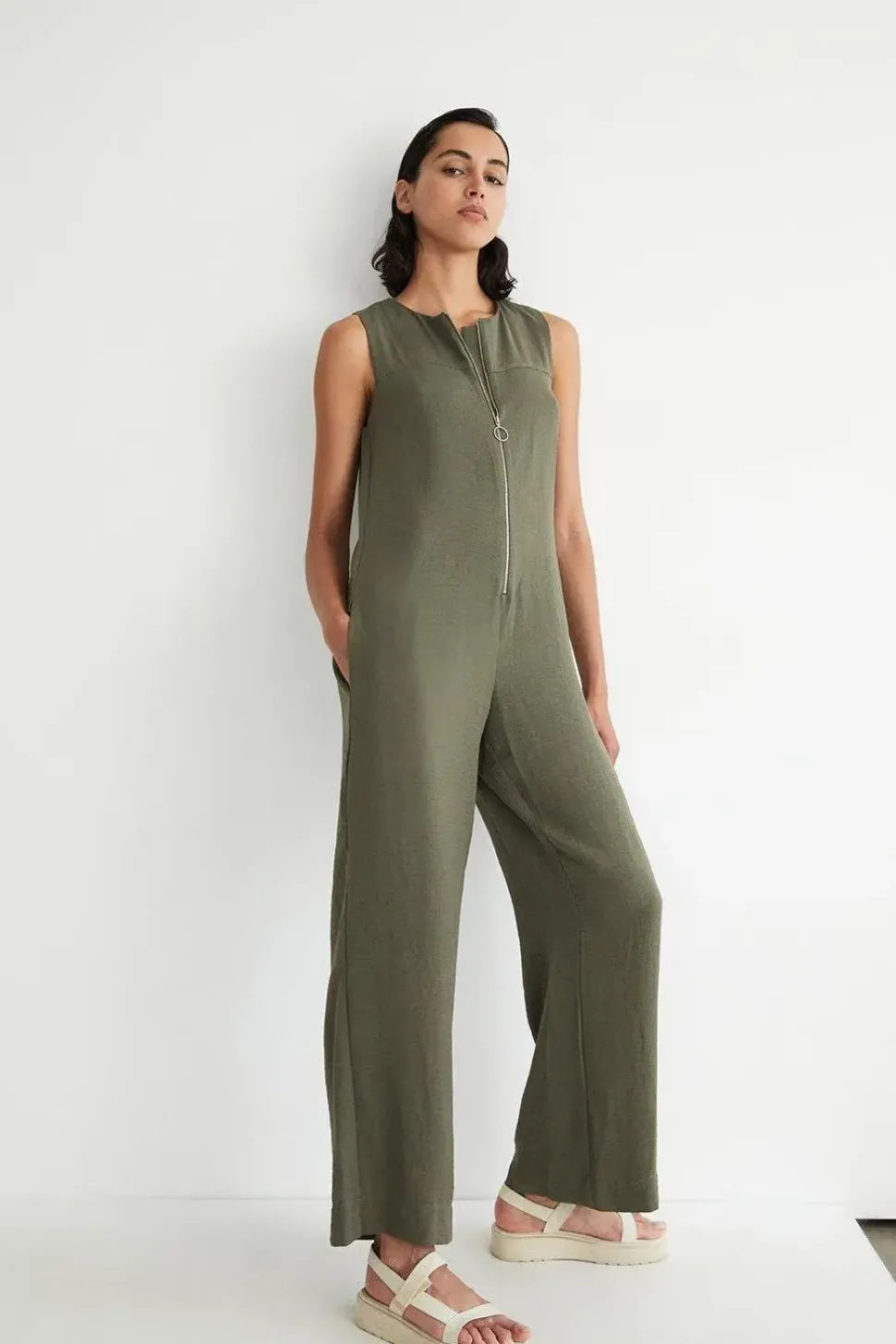 Topstitch Zip Jumpsuit