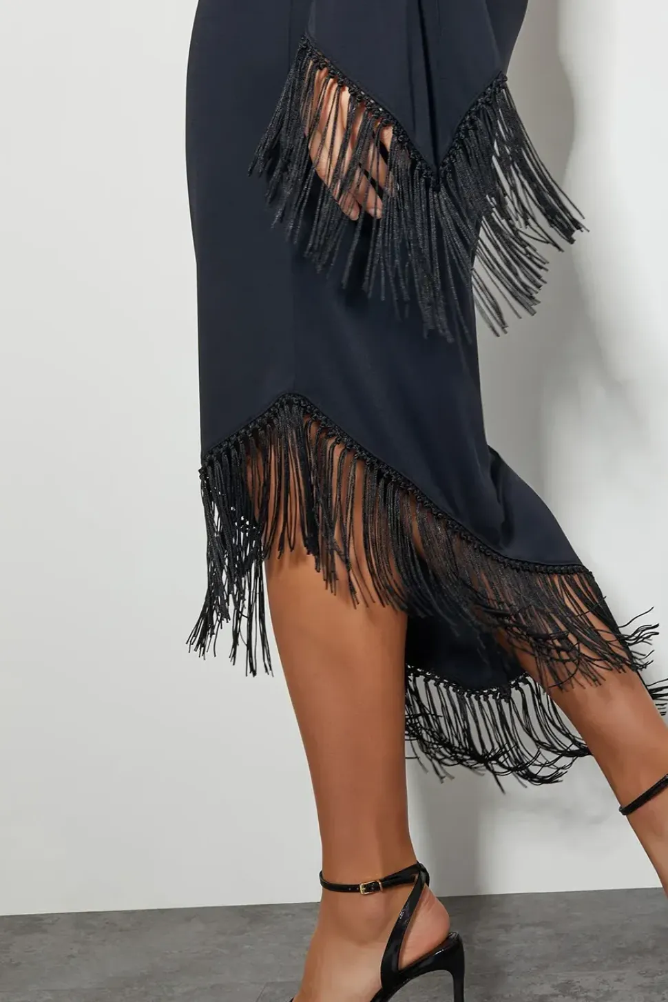 Toria Fringe Jersey Dress Black