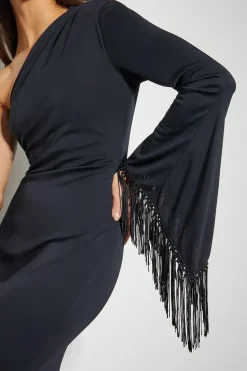 Toria Fringe Jersey Dress Black