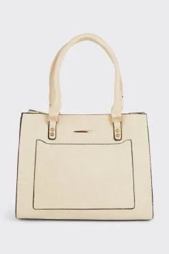 Tori Faux Leather Painted Edge Front Pocket Tote Bags