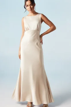 Trailing Bow Back Satin Bridesmaids Dress