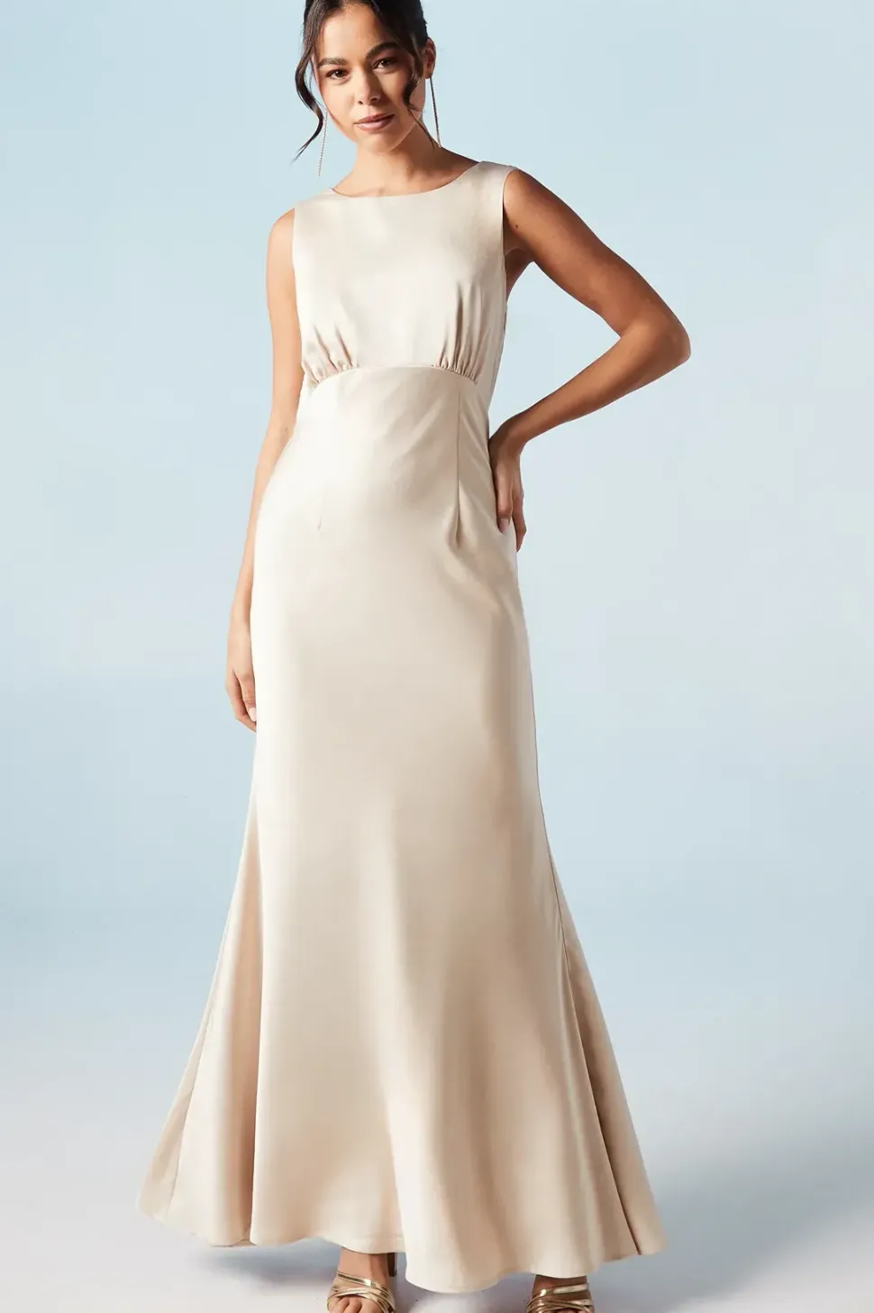 Trailing Bow Back Satin Bridesmaids Dress