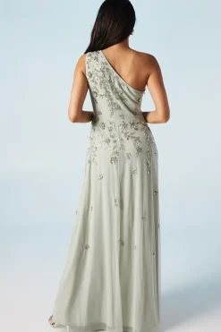 Trailing Foliage Embellished One Shoulder Bridesmaids Dress