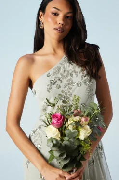 Trailing Foliage Embellished One Shoulder Bridesmaids Dress