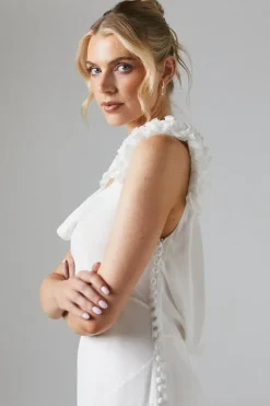 Trailing Petal Shoulder Detail Chiffon Wedding Dress