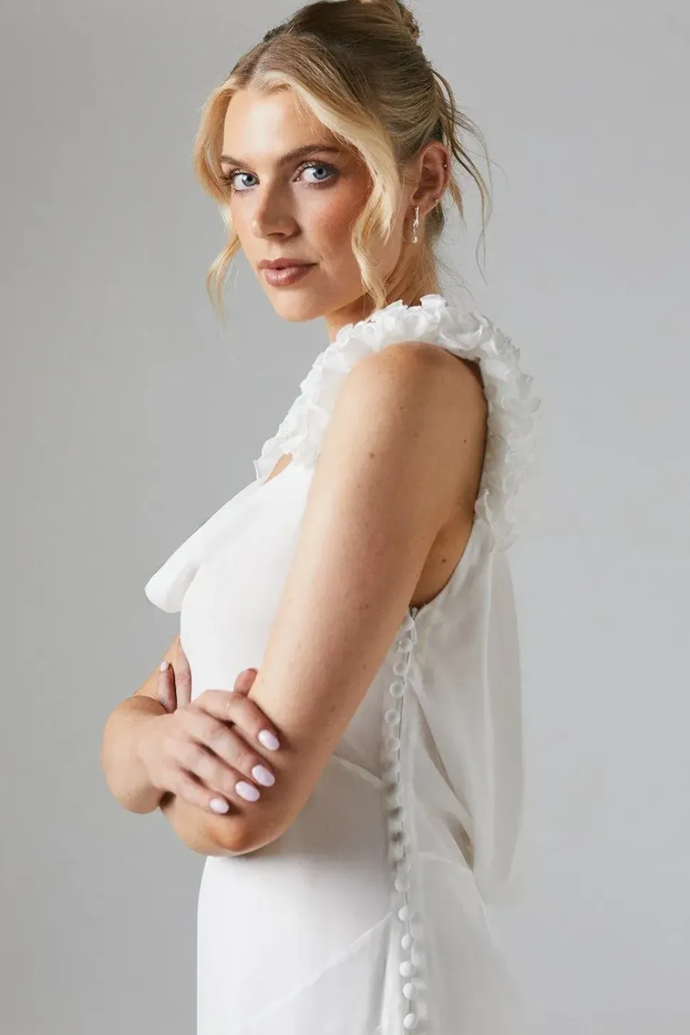 Trailing Petal Shoulder Detail Chiffon Wedding Dress