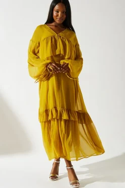 Trapeze Frill Chiffon Maxi Dress