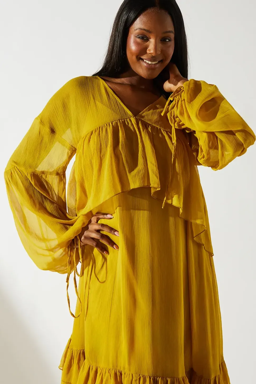 Trapeze Frill Chiffon Maxi Dress