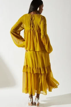 Trapeze Frill Chiffon Maxi Dress