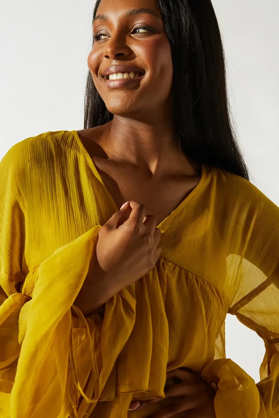 Trapeze Frill Chiffon Maxi Dress
