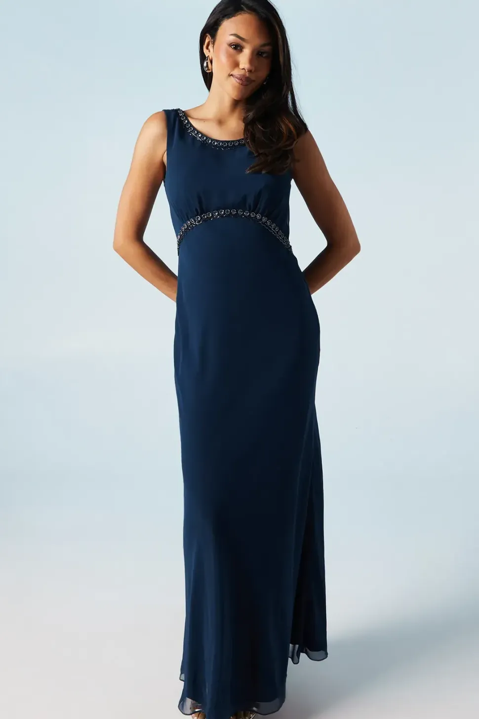 Trim Detail V Back Sleeveless Bridesmaids Dress