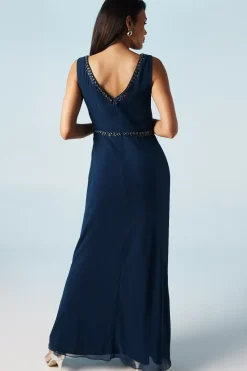Trim Detail V Back Sleeveless Bridesmaids Dress
