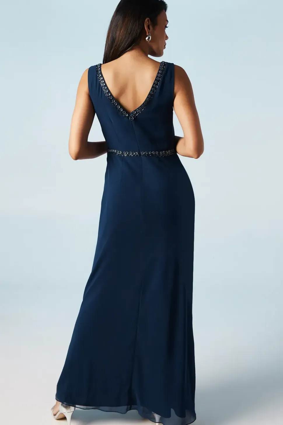 Trim Detail V Back Sleeveless Bridesmaids Dress