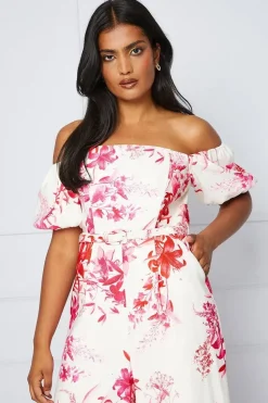 Tropical Floral Ottoman Twill Belted Jumpsuit