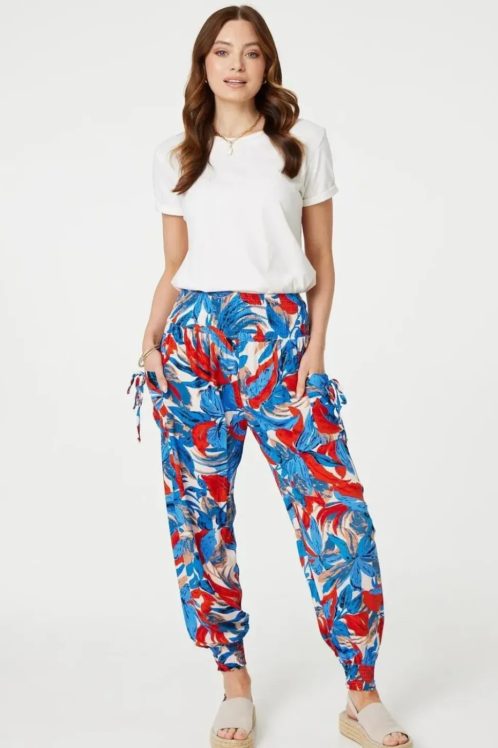 Tropical Leaf Print Harem Pants