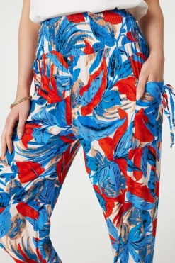 Tropical Leaf Print Harem Pants