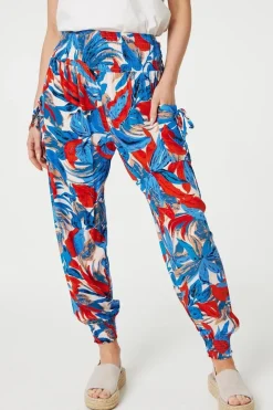 Tropical Leaf Print Harem Pants